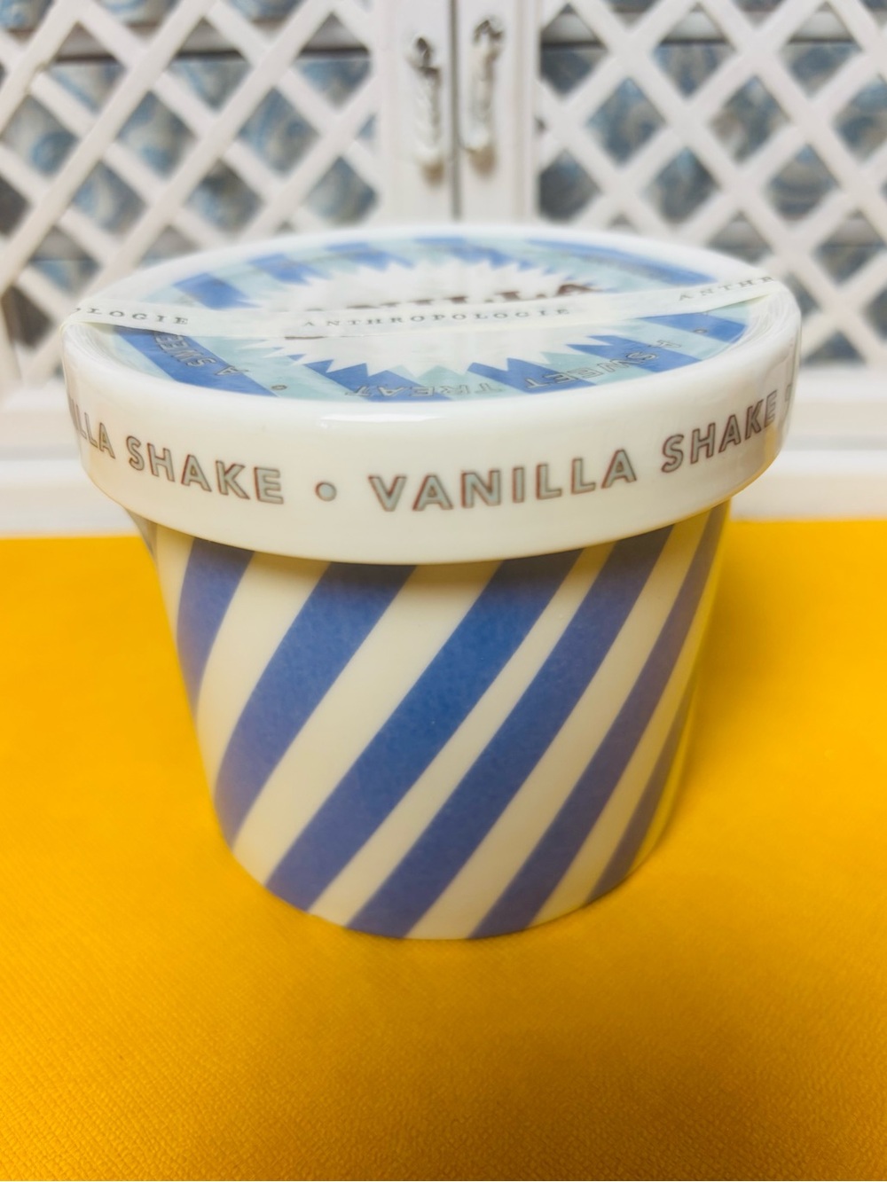 Anthropologie Vanilla Shake Scented Candle - Blue & White. 6.67 oz.